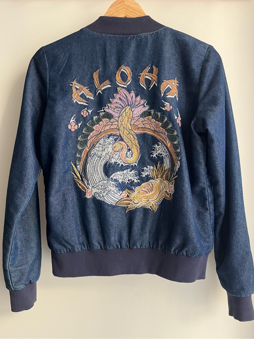 O'Neill Denim Embroidered Aloha Bomber Jacket